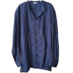 Mastro Moda 100% Linen Shirt Womans Size XXXL Blue Tunic Length